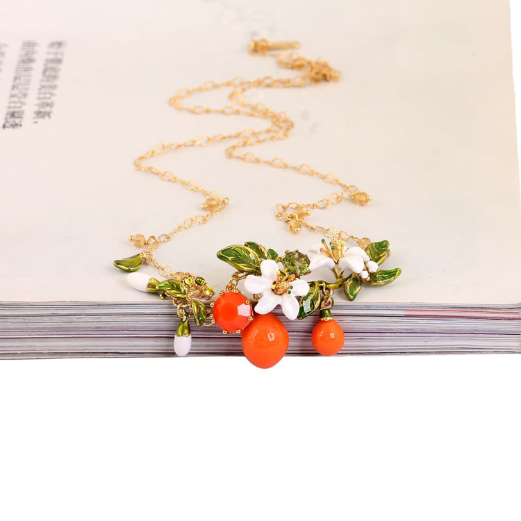 Fruit Series Orange Zircon Short Chain Necklace