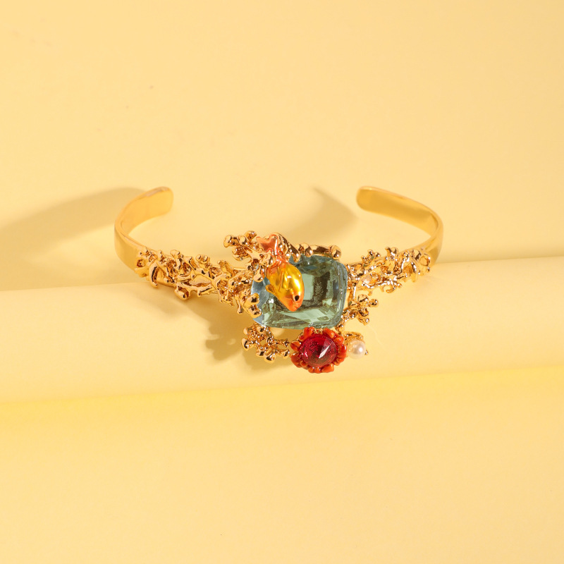 Goldfish Sapphire Gold Plated Jewelry Enamel Bracelet