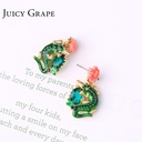 Green Crocodile Pink Flower Enamel Earrings Jewelry Stud Earrings