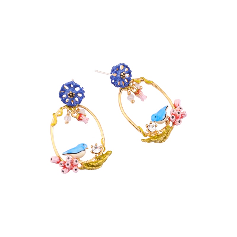 Blue Flower Small Bird Coral Mushroom Enamel Earrings Jewelry Stud Earrings