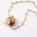 Hand Painted Enamel Glaze Gilded Flower Natural Freshwater Pearl Pendant Necklace