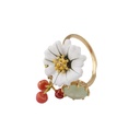 Hand Painted Enamel Glaze Gilded Ring Women White daisy Flower Zircon Cherry Opening Adjustable Ring