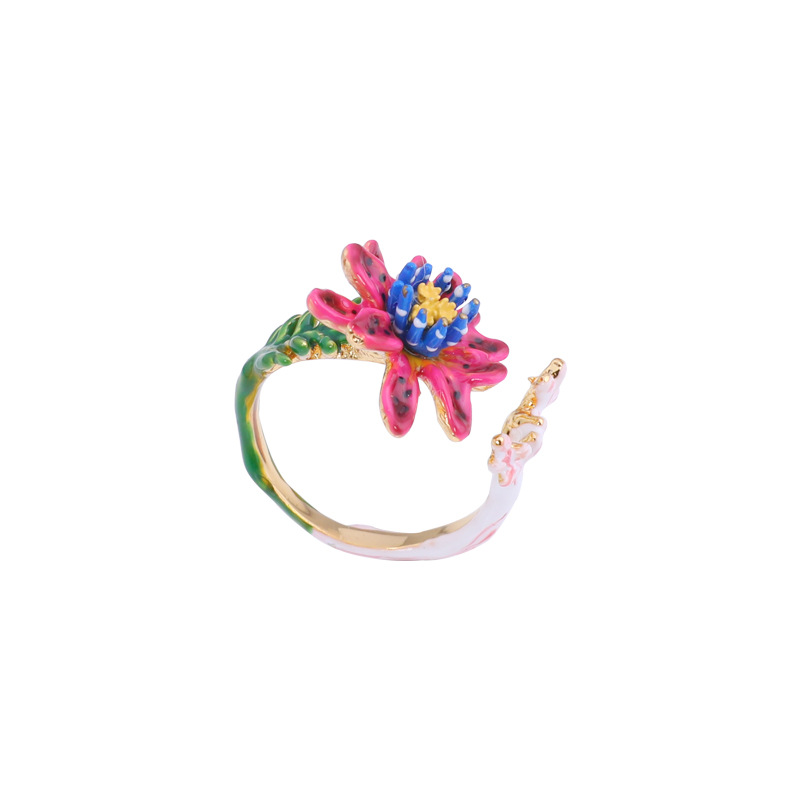 Hand Painted Enamel Glaze Colares Femininos Black Peal Kolye Pink Flower Necklace