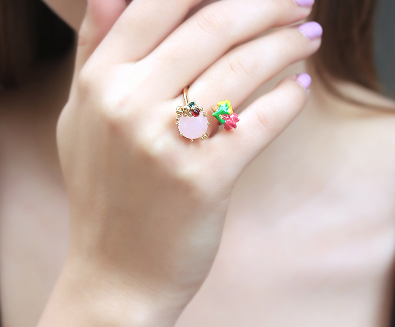 Flower and Stone Enamel Adjustable Ring