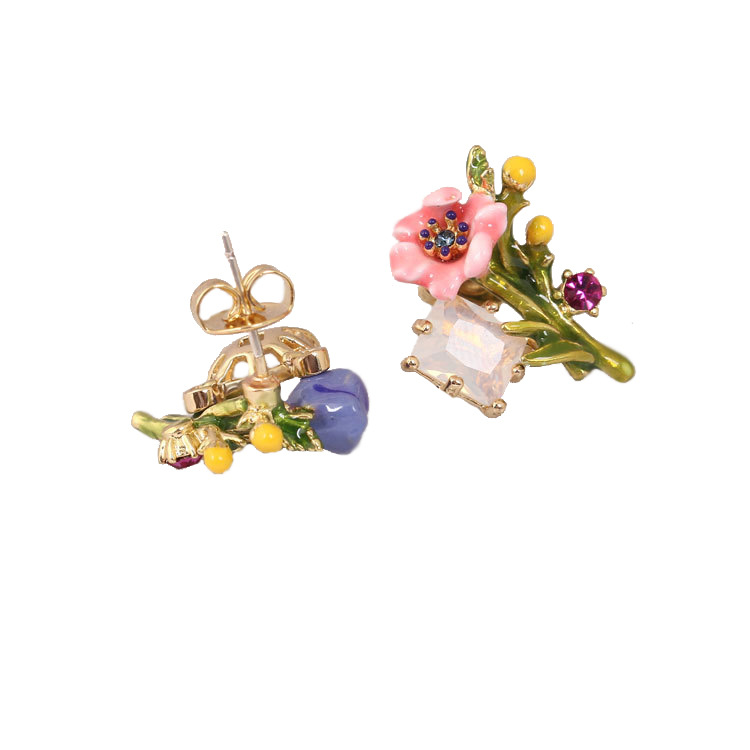 Flower On Branch Enamel Earrings