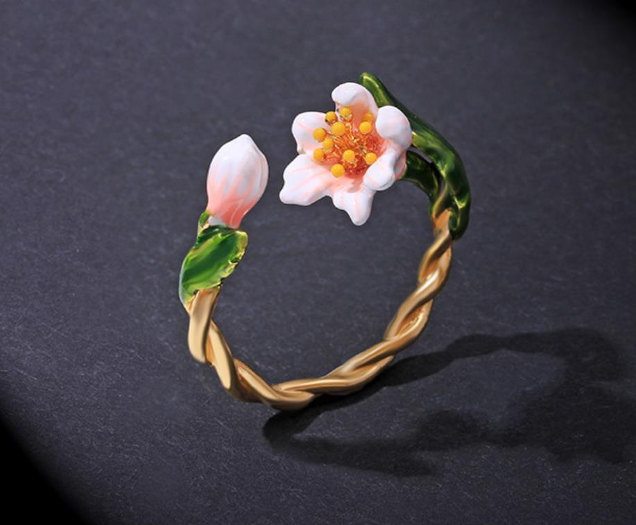 Cherry Blossom Enamel Adjustable Ring