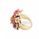 Bohemian Enamel Pink Flower Crystal Ring Prong Stone Ring