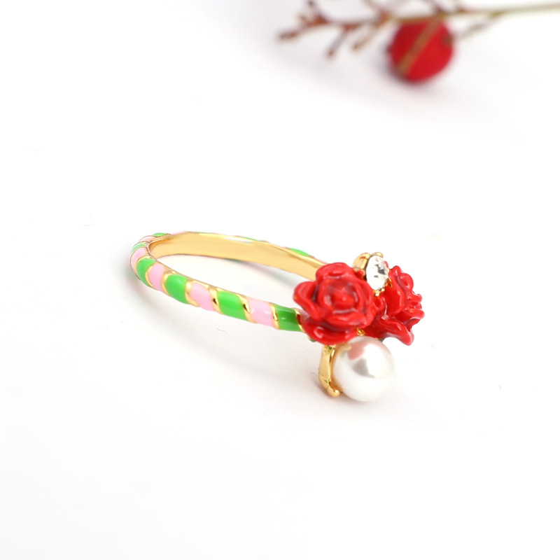 Hand Painted Enamel Glaze Fresh Lily Flower Ring Adjustable Size
