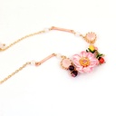 Hand Painted Enamel Glaze Pink Flower Pendant Necklace