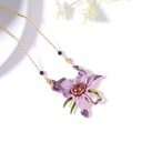 Hand Painted Enamel Glaze Purple Flowers Set with Gems Pendant Necklace