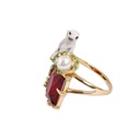 Hand Painted Enamel Glaze SnowWolf Square Red Crystal Prong Setting Ring