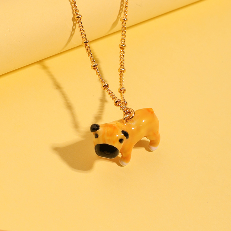 Hand Painted Enamel Glaze Yellow Cute Dog Necklace