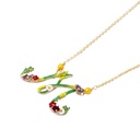 Hand Painted Enamel Glaze Zircon Green Branch Flower Pendant Necklace