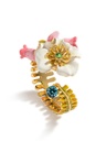 Hand Painted Enamel Glazed Flower Inlaid Gem Open Ring Gold Plated Copper