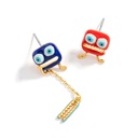 Hand Painted Enamel Glazed Funny Cube Monster 925 Silver Needle Earrings