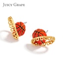 Hand Painted Enamel Glazed Basketball Earrings 925 Silver Needle