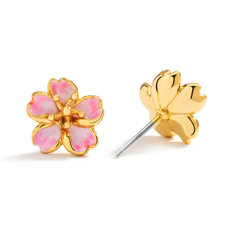 Cherry Blossom Flower Enamel Stud Earrings