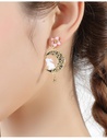 Cute Rabbit Bunny On Moon Flower Enamel Stud Earrings