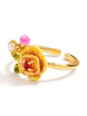 Orange Yellow Flower And Stone Enamel Adjustable Ring