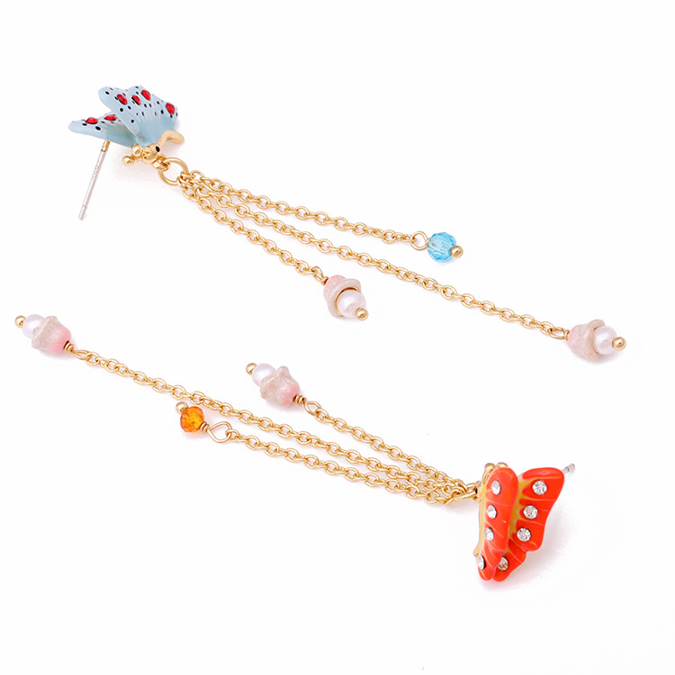 Butterfly Long Tassel Enamel Earrings Jewelry Stud Earrings