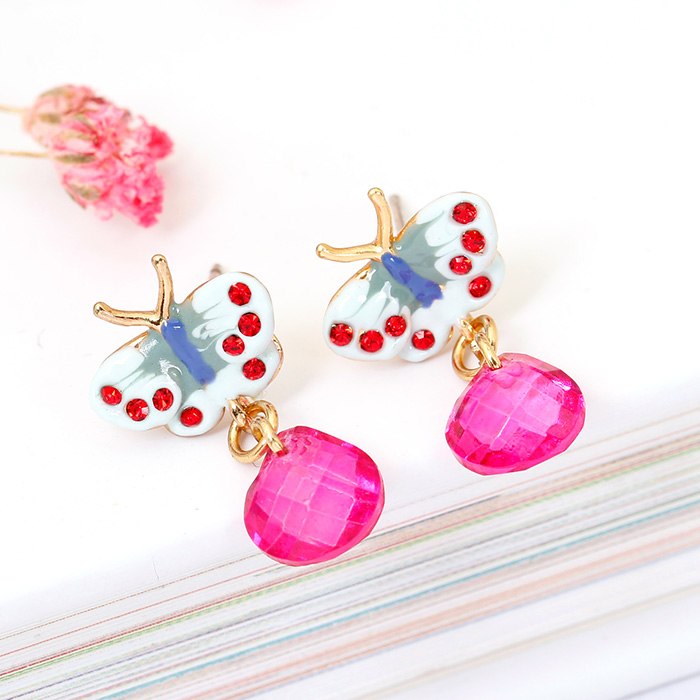 Butterfly Red Water-drop Enamel Earrings Jewelry Stud Earrings