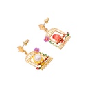 Canary Birdcage Enamel Earrings Jewelry Stud Clip Earrings