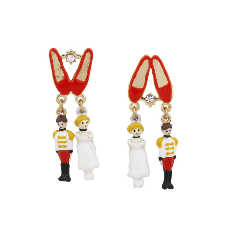 Cartoon Biscuit Bride Bridegroom Enamel Earrings Jewelry Stud Earrings