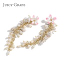 Hand Painted Enamel Glazed Peach Blossom Flower Natural Pearl Earrings