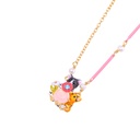 Hand Painted Enamel Pink Flowers Cute Animal Kitten Necklace