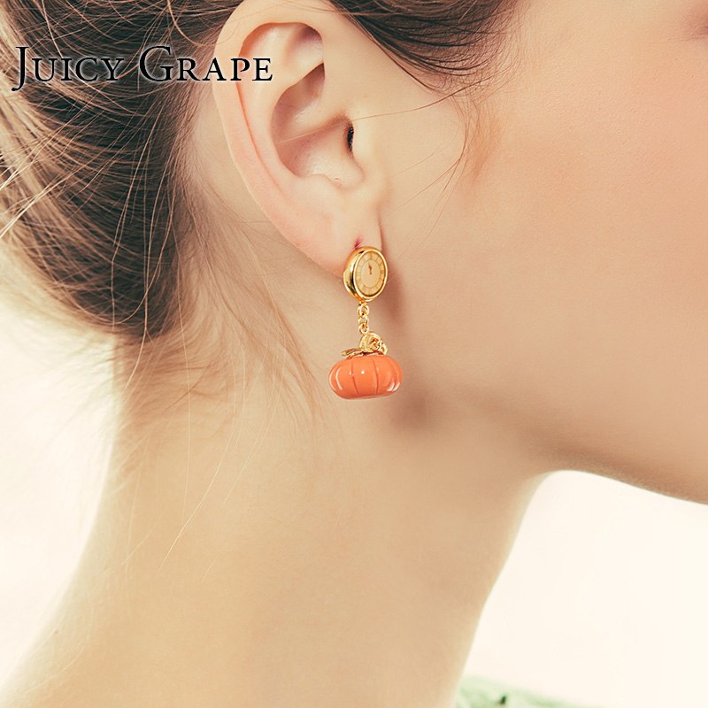 Clock Pumpkin High-heeled Shoes Enamel Earrings Stud Clip Earrings