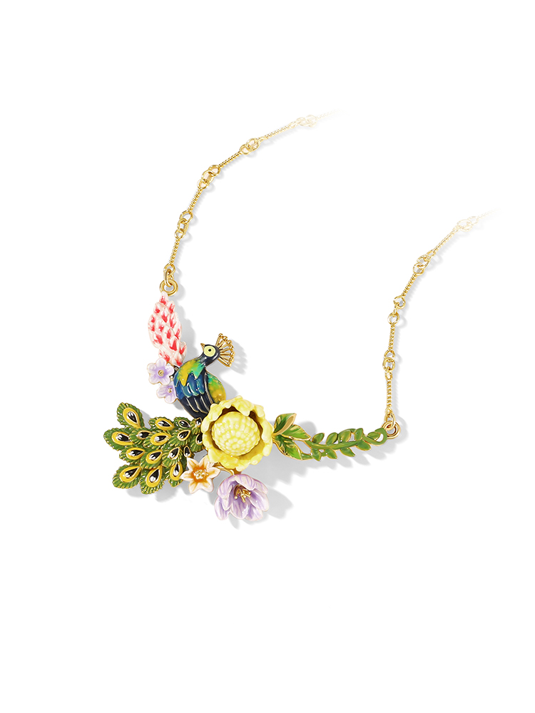 Jewelry Gilded Peacock Jewelry Enamel Glaze Flower Heart-shaped Pendant Necklace Collarbone Chain