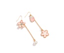 Juicy Grape Enamel Glazed Asymmetrical Cherry Blossom Flower Pearl Hook Earrings