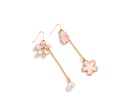 Juicy Grape Enamel Glazed Asymmetrical Cherry Blossom Flower Pearl Hook Earrings