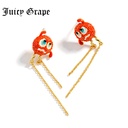Juicy Grape Enamel Glazed Red Small Monster Cute Tassel Eardrop Stud Earrings