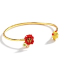 Juicy Grape Enamel Glazed Small  Cute Yellow Chicken Red Flower Opening Bracelet