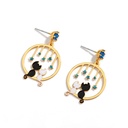 Hand Painted Enamel Glazed Starry Sky Cat Kitty Inlaid Gem Earrings