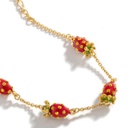 Hand Painted Enamel Glazed Strawberry Inlaid Gem Bracelet Gold Plated Copper