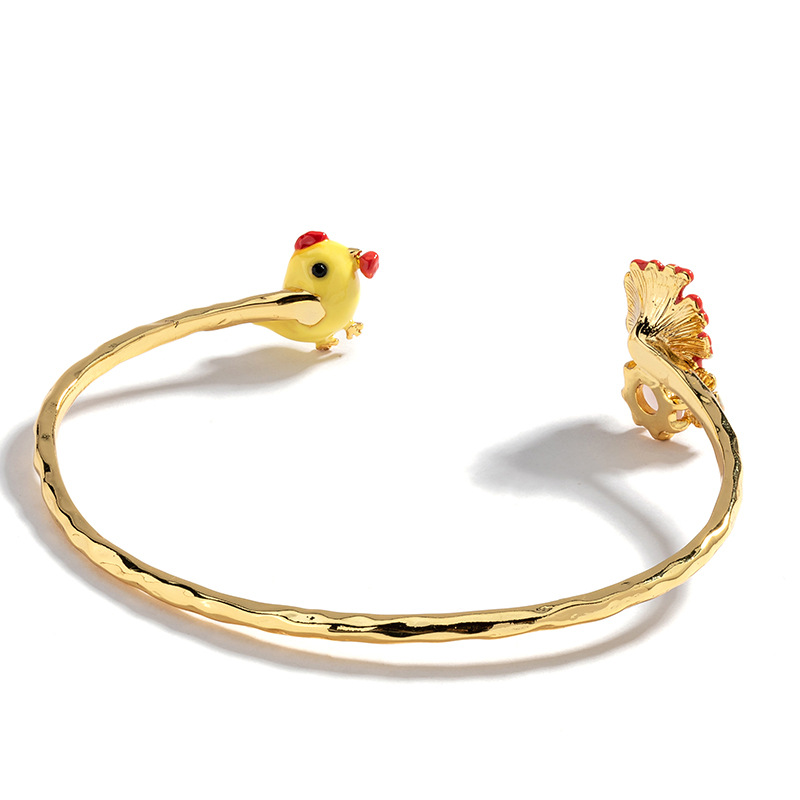 Cute Yellow Chicken And Red Flower Enamel Adjustable Bracelet