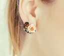 Pink Peony Apricot Flower Butterfly And Crystal Enamel Stud Earrings Jewelry Gift