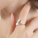 Rabbit and Flower Enamel Adjustable Ring