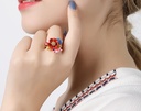 Red Flower And Crystal Enamel Adjustable Ring