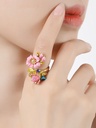 Hand Painted Enamel Glazed Tropical Flower Imitation Gem Open Ring