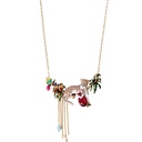 Leopard Red Crystal Necklace Tassels Gold Chain Enamel Flower Pendants Necklace