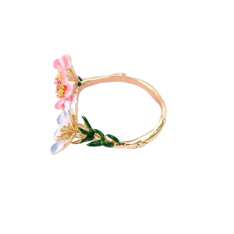 Monet Garden Series Light Blue Pink Sunny Flower Enamel Ring