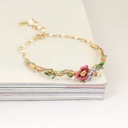 Multi-color Flower Pearl Gold Plated Jewelry Enamel Bracelet