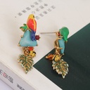 Multi-color Parrot Leaf Aysmmetry Enamel Earrings Jewelry Stud Earrings