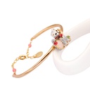 Cat Kitty Pink Gem Pendant Jewelry Enamel Bracelet