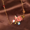 Painting Of Flowers Birds Series Enamel Red Parrot Peony Flower Acrylic Necklace