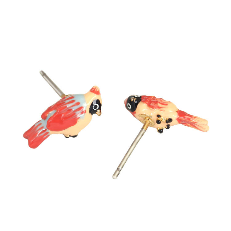 Parrot Asymmetry Enamel Earrings Jewelry Stud Earrings