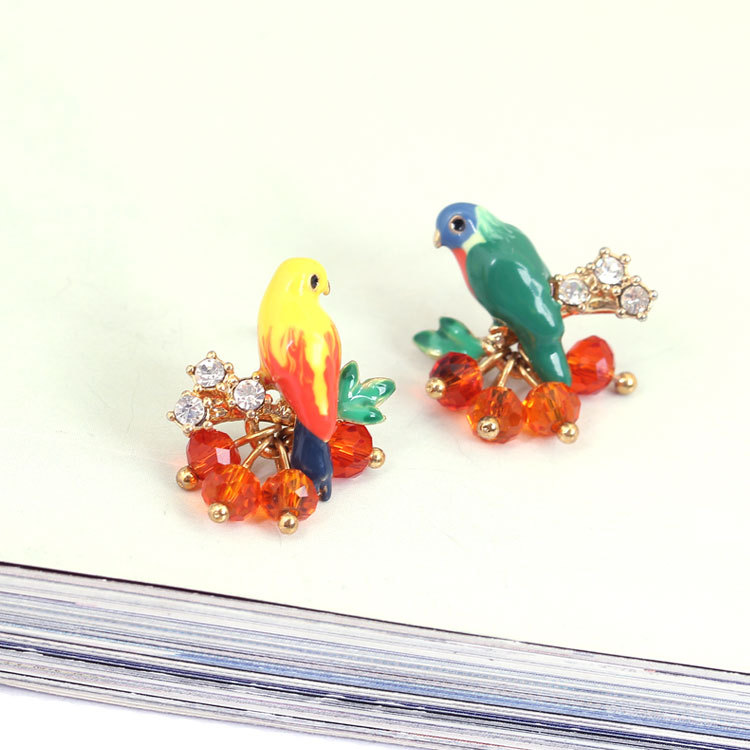 Parrot Beads Enamel Earrings Jewelry Stud Earrings